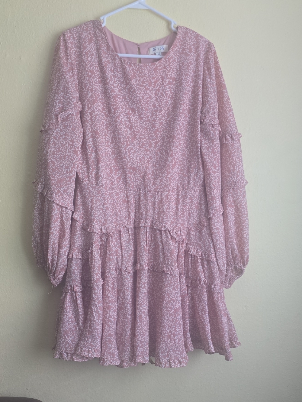 She + Sky Blush Pink Floral Ruffle Tiered Casual Dress